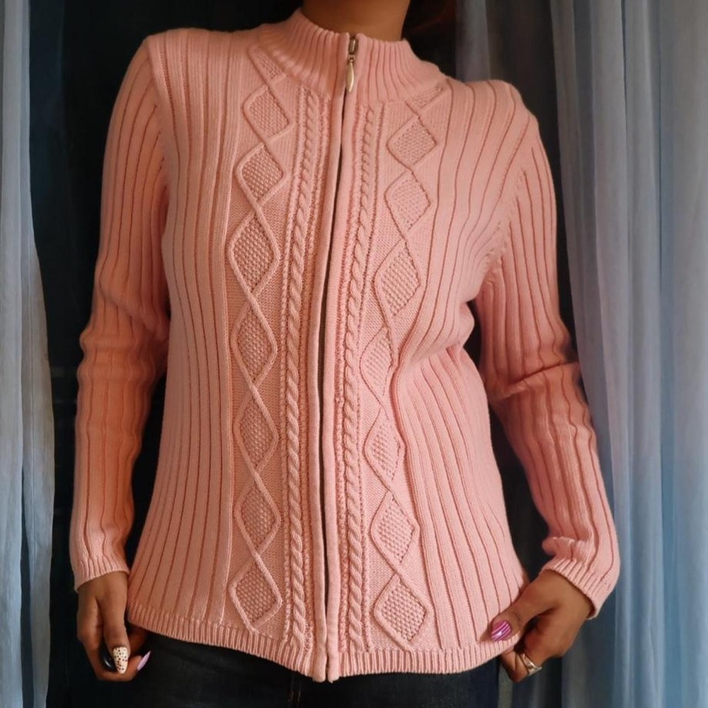 Cotton Baby Pink Cable Knit Zip Cardigan